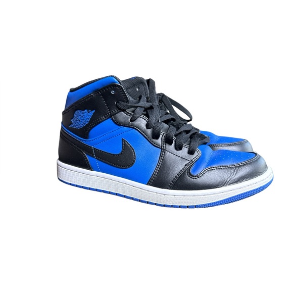 Air Jordan 1 Mid Men’s Black and Blue Sneakers - Picture 3 of 12